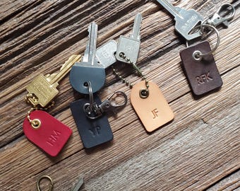 Monogramed Leather Keychain - Key Tag, Bag Charm, Key Holder, Custom Keychain, Purse Charm, Key Ring - 3 Hardware Choices