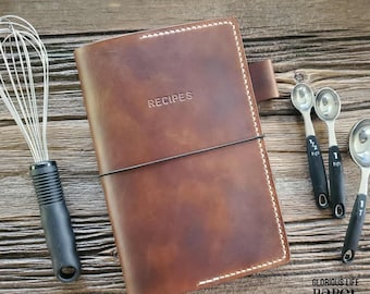 Customizable Leather Recipe Book with 120 page spiral bound lined notebook, Size A5