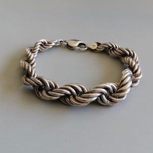 Chunky Vintage 925 Sterling Silver nautical twisted cable rope, specialty chain link bracelet. Made in Italy.