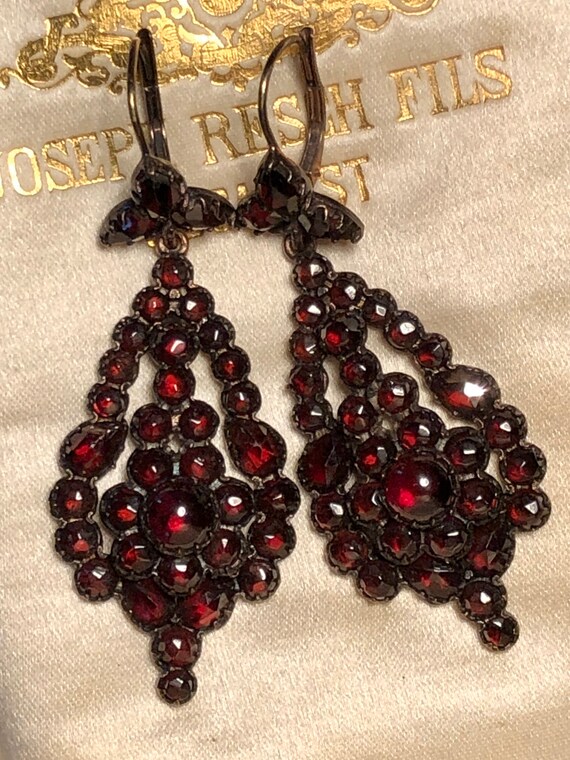 Antique Victorian Bohemian Garnet Chandelier Earri