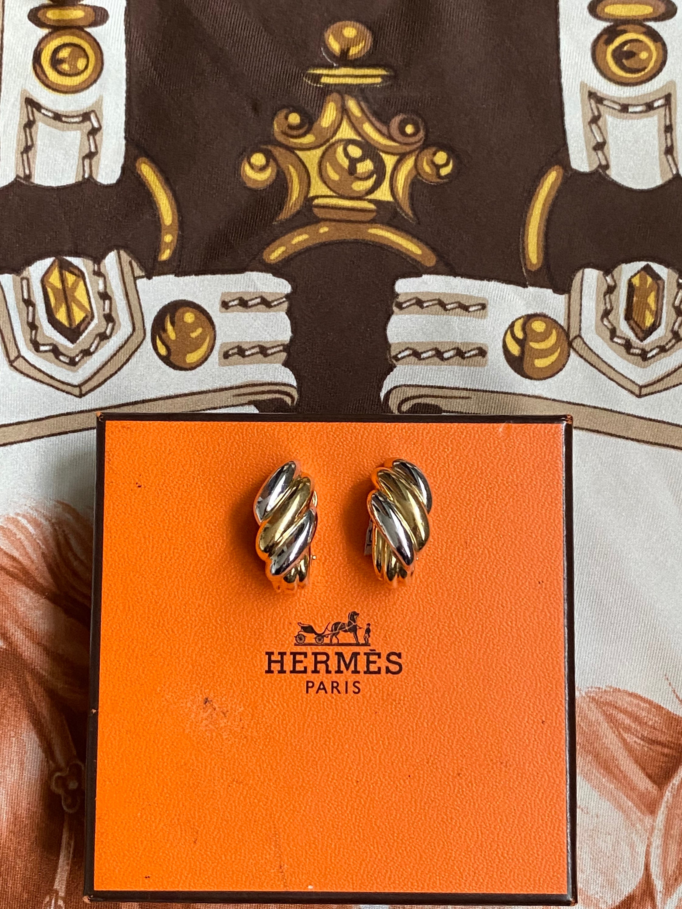 HERMES Medor Earrings Gold Silver Accessory Vintage Authentic 