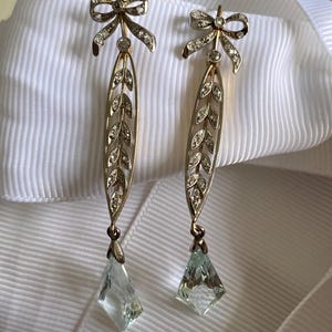 Antique Belle Époque Diamond & Aquamarine Earrings, Rare Kite-Cut Drops, Edwardian Platinum Over Gold, Circa 1900 Fine Jewelry