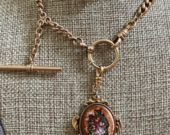 Antique Gold Micro Mosaic Floral Pendant, Italian Grand Tour Souvenir