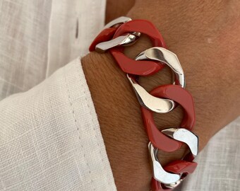 Vintage 1980s Micheletto Korallen & 750 Weiss Gold Gliederarmband