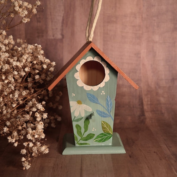 Cabane à oiseaux en bois - Peinte à la main avec amour - Fleurs