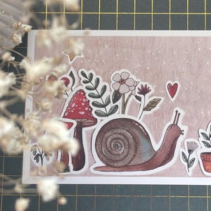 Carte postale - Escargot - Aquarelle/découpage de papier