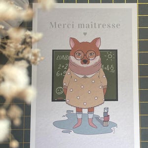 Carte postale - Merci Maîtresse - Illustration digitale