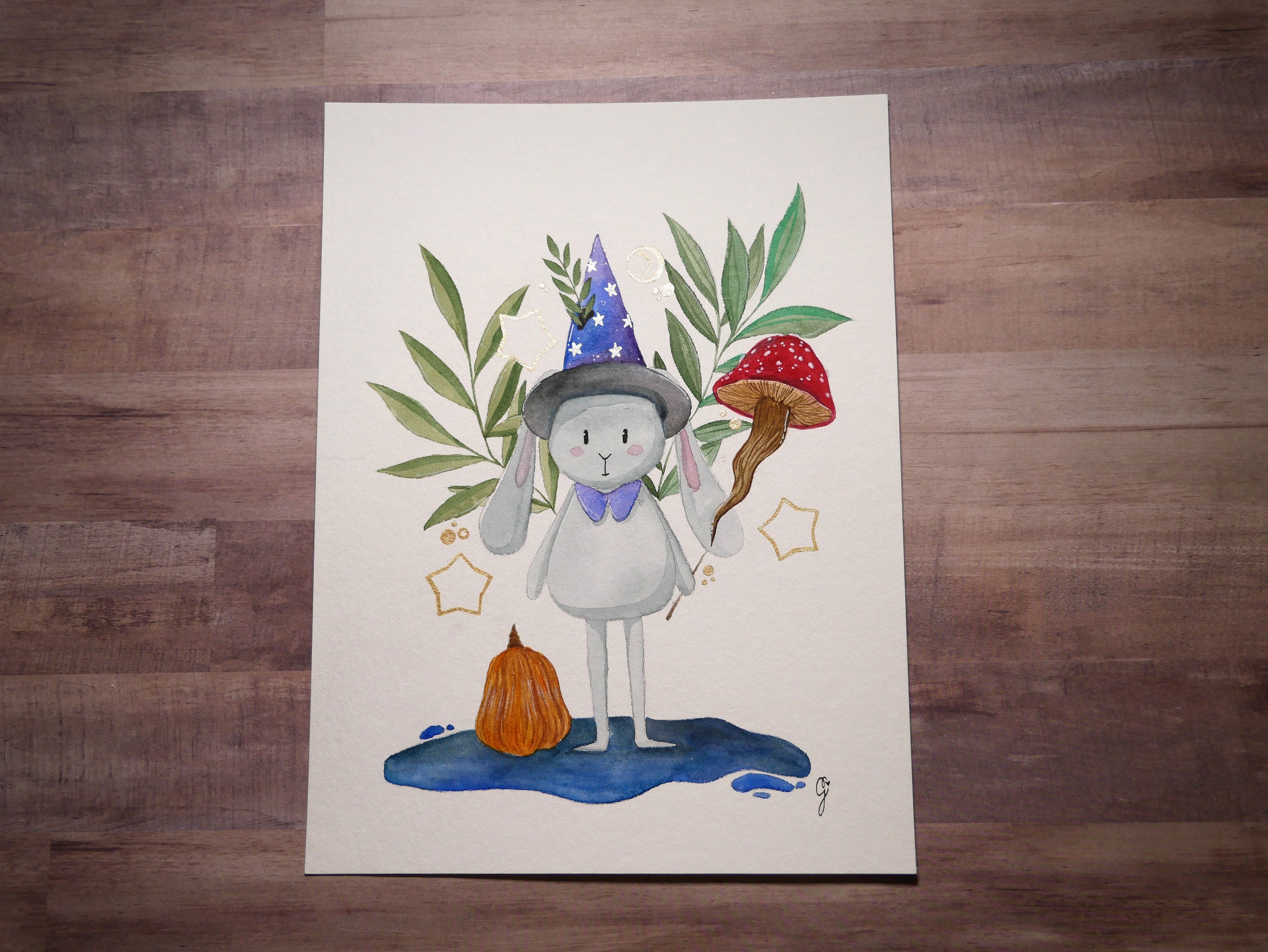 Aquarelle Originale et Unique - Mr Lapin Le Magicien