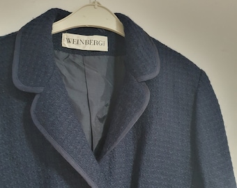 Vintage Authentic wool women overcoat, brand Weinberg Paris, elegant coat, navy blue