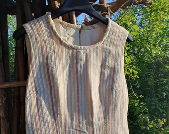 Vintage summer cotton  dress , pastel coloured stripes, sleeveless, size M