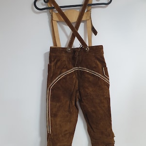 Vintage kids suede shorts with suspenders, size 116, Austrian cottage style, trachten mode, alpen costume zdjęcie 7