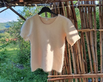 Rare vintage women angora wool top, winter warm retro underwear