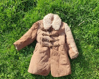 Cappotto vintage per bambini in autentica pelle di pecora, taglia 2-3 anni