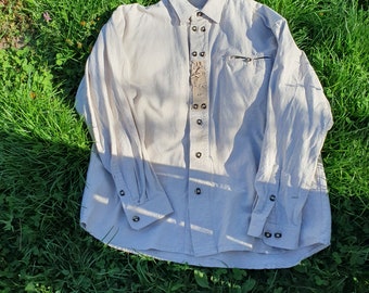 Vintage linen mens shirt ,beige natural traditional Landhaus brand, size XXL, Oktoberfest folk German buton up top, trachten  tyrolean