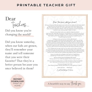 Cadeau de remerciement de la part d'un enseignant | Rapide et attentionné | Merci de fin d'année scolaire | Imprimable à téléchargement immédiat