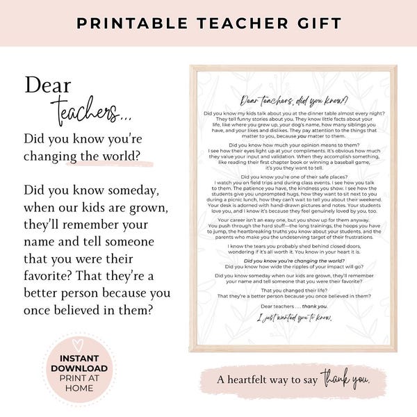 Teacher Appreciation Gift from Student |Quick and Thoughtful | End of School Year Thank You | Instant Download Printable