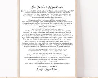 PRINTABLE Art • Dear Teachers, Did You Know? • Inspirational • Teacher Gift • Teacher Appreciation • Classroom • White