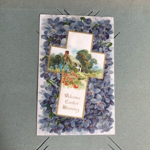 Antica Cartolina di Pasqua Cartolina di Natale Croce Religiosa Cristiana Colore Illustrazione Arte Cottage Fiori Papaveri Primavera Saluti 1900