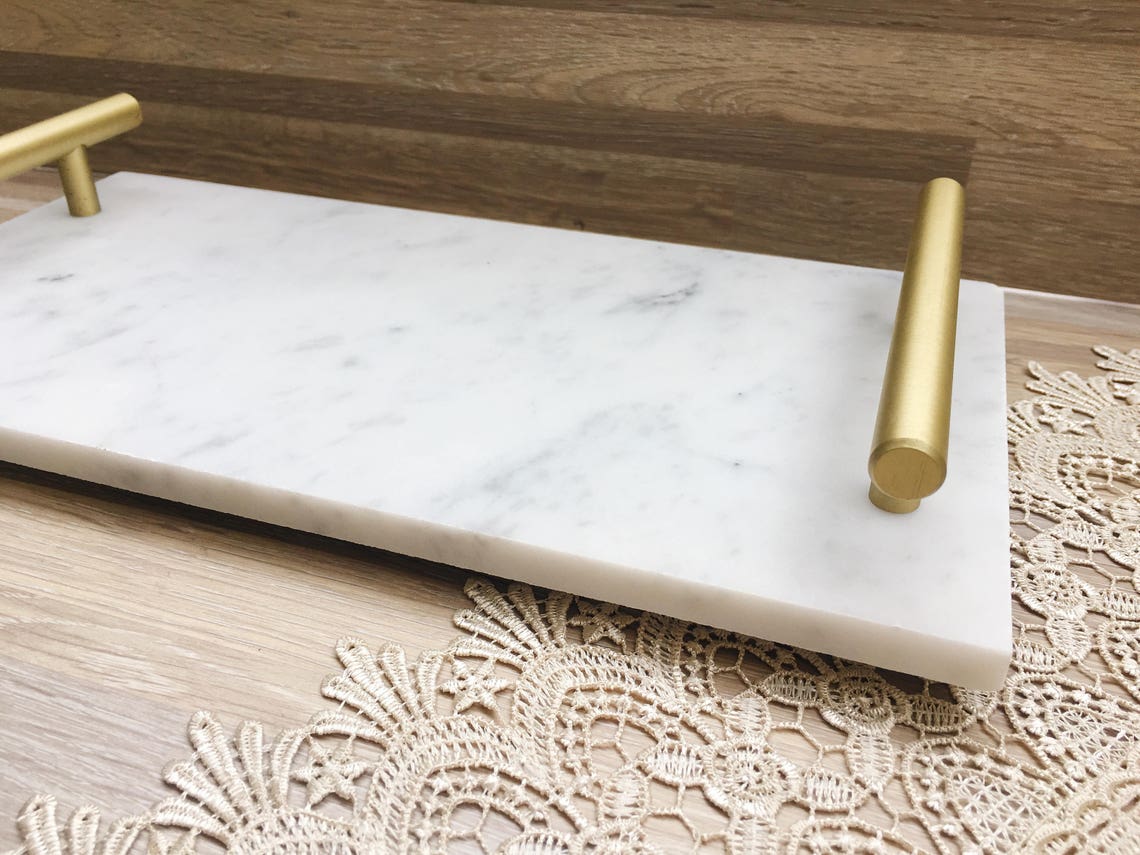 6 X 12 White Marble Tray With Brass/gold Handles // House Etsy