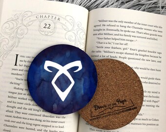 Coaster, Shadowhunter Angelic Rune coaster with cork back, Book lover gift, home decor, office decor.