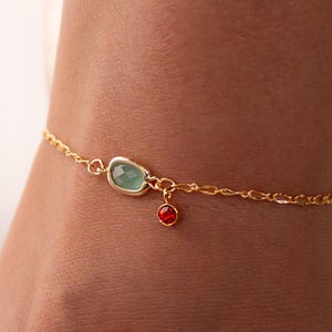 Color Gemstone Birthstone Anklet: Gold-Plated Adjustable Ankle Bracelet