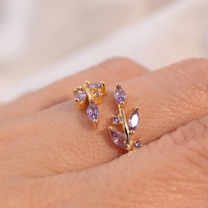 Amethyst Ring 925 Sterling silver adjustable Purple zirconia Ring