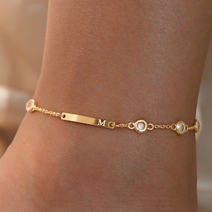 Personalized Initial Anklet: 16k Gold Plated Name Bar Bracelet