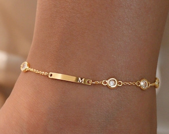 Personalized Initial Anklet: 16k Gold Plated Name Bar Bracelet