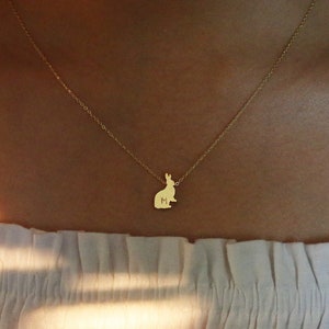 Gold Rabbit initial necklace hand stamped your initial cute rabbit gold necklaces 16k gold plated friendship necklaces