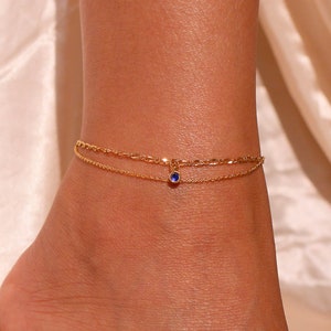 Birthstone anklet shiny layered chain anklets best gift for her trendy anklets birthday gift