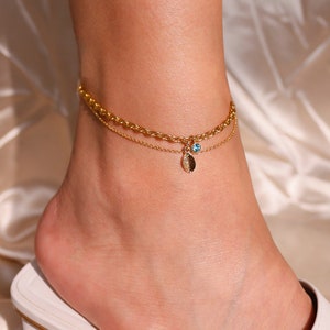 Gold Layered Birthstone Anklet: Heart Charm, Birthday Gift