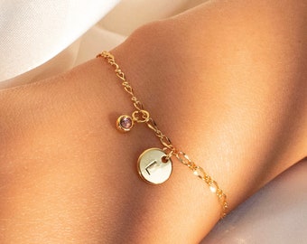 Birth stone bracelet gold dainty chain bracelets personalized your initial