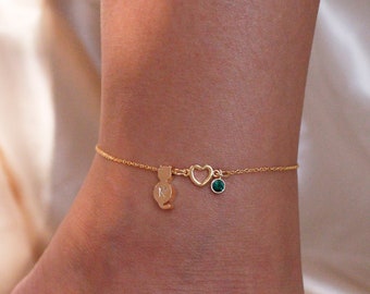 cute cat anklets kitty initial birthstone anklet heart cat cute anklet bracelets best gift