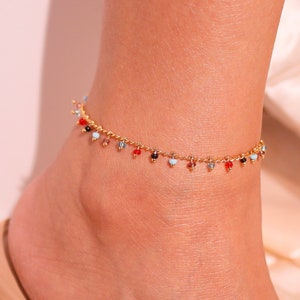 Colorful Beaded Anklet: Trendy Brass Charm Ankle Bracelet