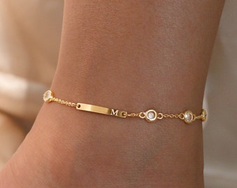 your initial name anklet gold 16k plated cubic name bar anklets anklet bracelets