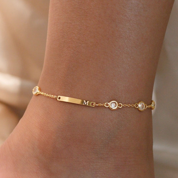 your initial name anklet gold 16k plated cubic name bar anklets anklet bracelets