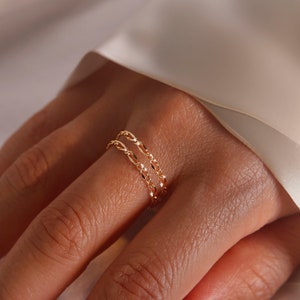 Gold permanent double ring 16K gold ring double chain plated rose gold ring best gift for her