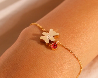 Gold Teddy Bear Birthstone Bracelet: Personalized Initial Charm
