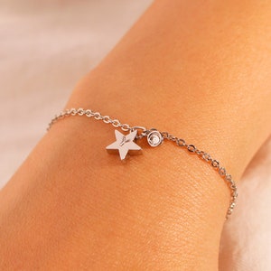 Star Birthstone Bracelet: Dainty Initial Charm Bracelet