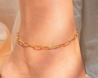 Gold paper clip anklet personalized initial gold paper clip chain anklets best gift for her