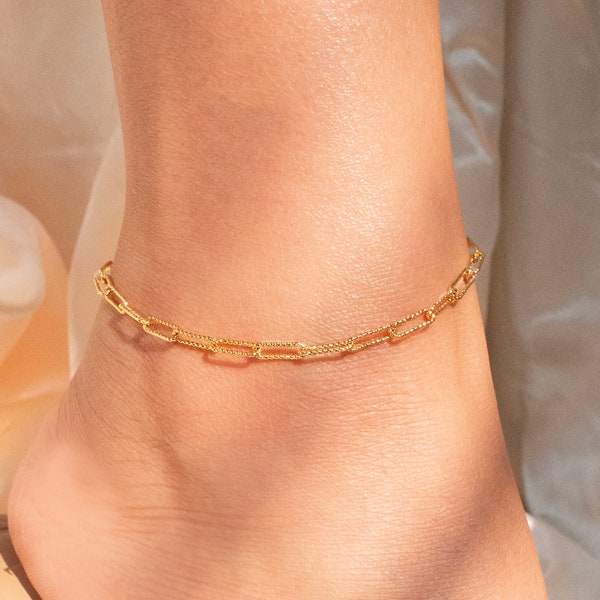 Gold paper clip anklet personalized initial gold paper clip chain anklets best gift for her