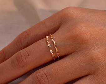 Bague double chaîne en or permanente pour elle, bagues en or simples et délicates, minimalistes, meilleurs cadeaux