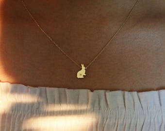 Gold Rabbit Necklace: Hand Stamped Initial, 16k Gold Plated
