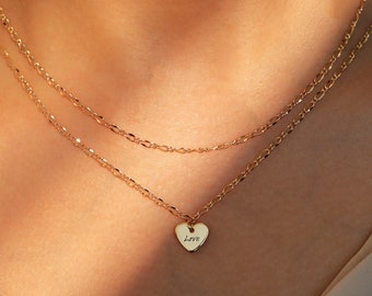 Personalized Heart Necklace: Double Layered 16K Gold Plated Initial Necklace