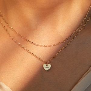 Personalized Heart Necklace: Double Layered 16K Gold Plated Initial Necklace