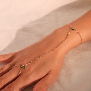 Birthstone Gold Hand Chain Bracelet for Her Link Ring Bracelet slave Bracelet Finger Chain Bracelet