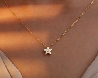 16K Gold Star Initial Necklace: Personalized Dainty Jewelry