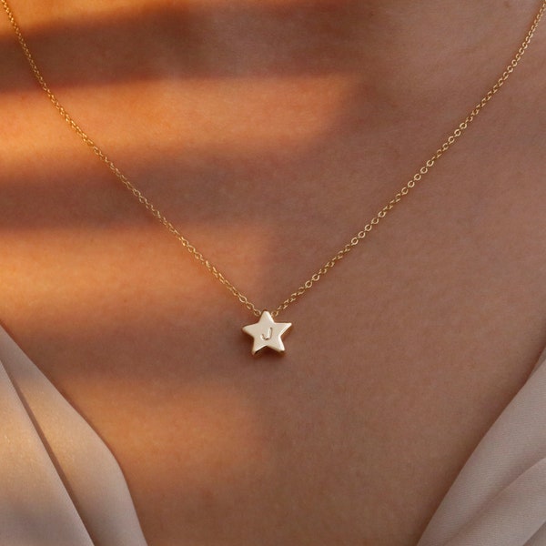 16K Gold Star plated personalized Minimal Initial Necklace Handmade dainty Jewelry holiday gift