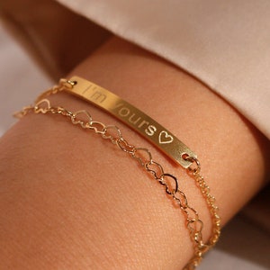 Pulsera de cadena de corazón personalizada: Pulsera con nombre bañada en oro de 16 quilates