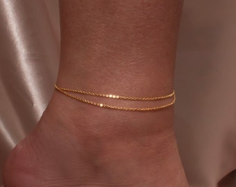Einfache Doppelkette Fußkette personalisierte Anfangsmünze Fußkettchen minimalistische 16K vergoldet Fußkettchen